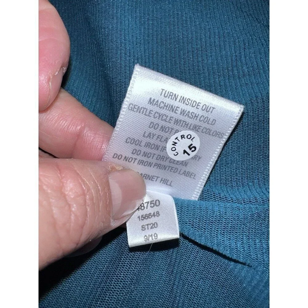 NWT GARNET HI V-neck 3/4 Sleeve Smock Waist Teal Tencell Blend Dress Sz S Boho - Picture 14 of 14